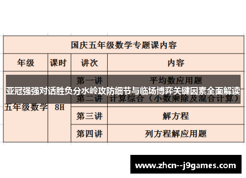 亚冠强强对话胜负分水岭攻防细节与临场博弈关键因素全面解读 亚冠强强对话胜负分水岭攻防细节与临场博弈关键因素全面解读